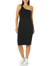 DKNY Women's One Shoulder Midi Dress, Black, X-Large
